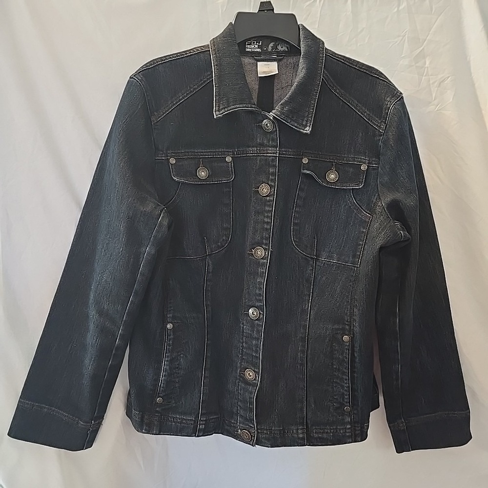 FDJ French Dressing Denim Jacket Women's Size‎ L Dark Wash Button-Up